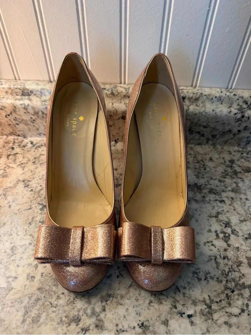 Kate Spade ♠️ Rose Gold Glitter Heels with Bow Wedding Princess Made in Italy